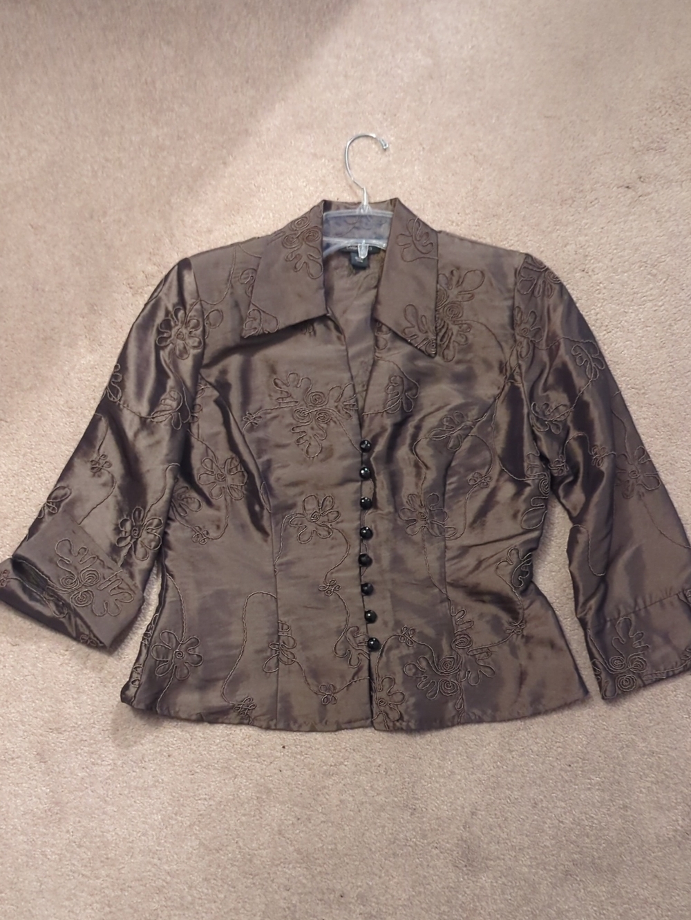 Dress Barn Collection Brown Embroidered Button-Front Women's DressyJacket